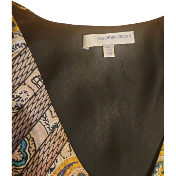 Lavender Brown Artsy Minidress Womens XS Boho Lavender Batik Print Blouson Shift - Picture 6 of 9